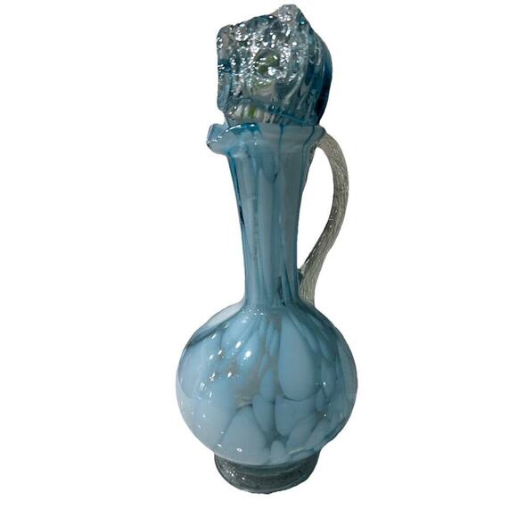 Vintage Fenton Art Glass Aqua Opalescent Fern Vinegar Cruet W/ Original Stopper - Picture 4 of 12